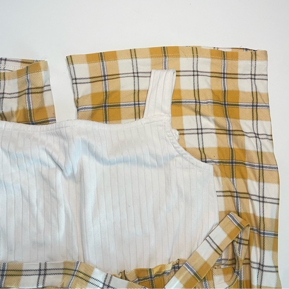 No Comment Girls 16 XXL White and Yellow Plaid Jumpsuit Hemmed Straps PRELOVED - Picture 3 of 8